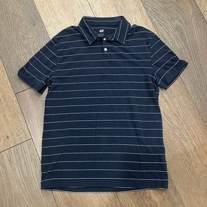 COPY - H&M Polo Navy Blue Striped Shirt Slim Fit Boys Size Small